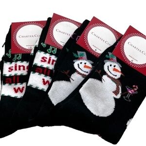 4 Pairs of Women's Charter Club Snowman/Bell Christmas/Holiday Crew Socks 9-11